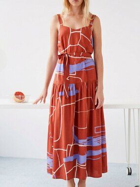 Eve Gravel Ava Dress Terra Cotta Abstract Print Size Medium Slow Fashion